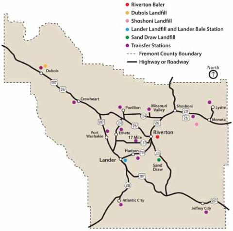 Map of Fremont County Solid Waste Facilities
